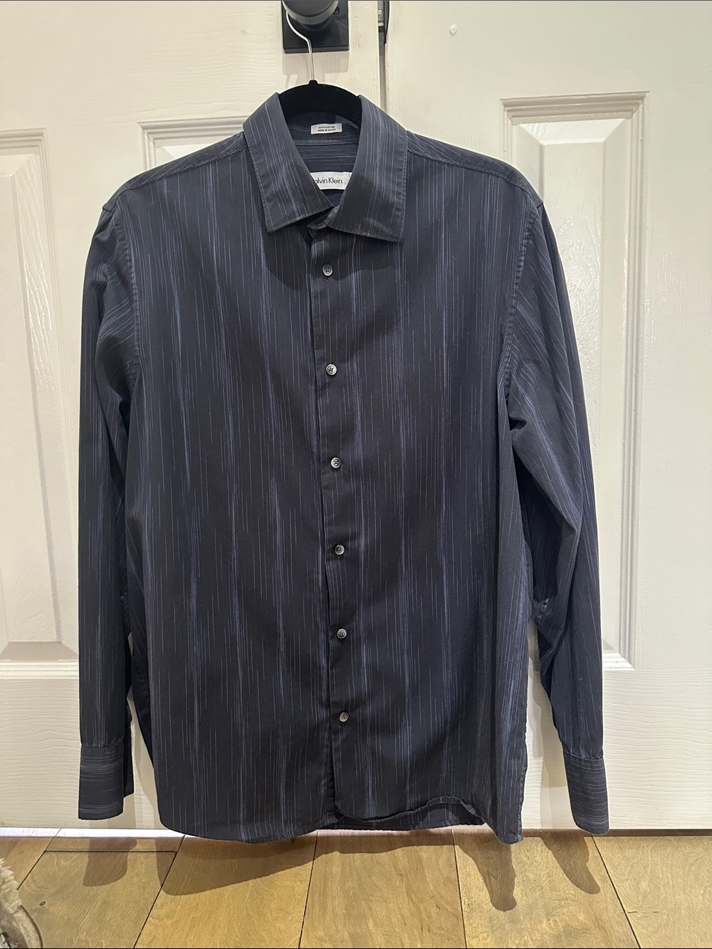 Calvin Klein Men’s Dark Navy/Charcoal Pinstripe Button-Up Shirt